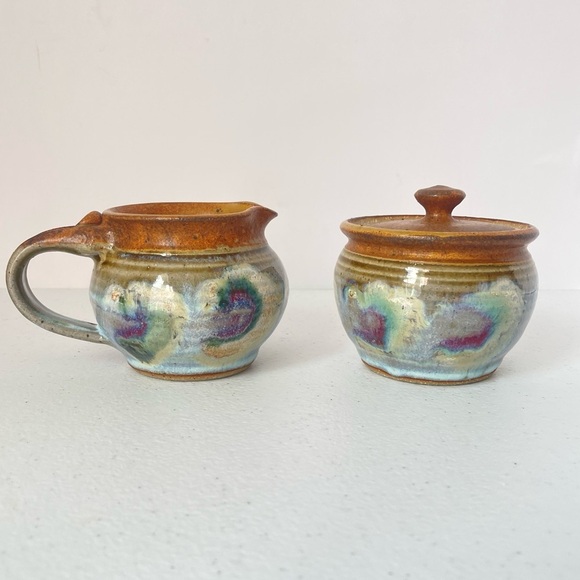 Martha Ungate signed Pottery cream and sugar bowls